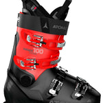 Atomic Hawx Prime 100 - Red ski boots with silver buckles and straps, black trim, and a gray logo on the side.
