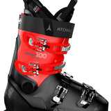 Atomic Hawx Prime 100 - Red ski boots with silver buckles and straps, black trim, and a gray logo on the side.