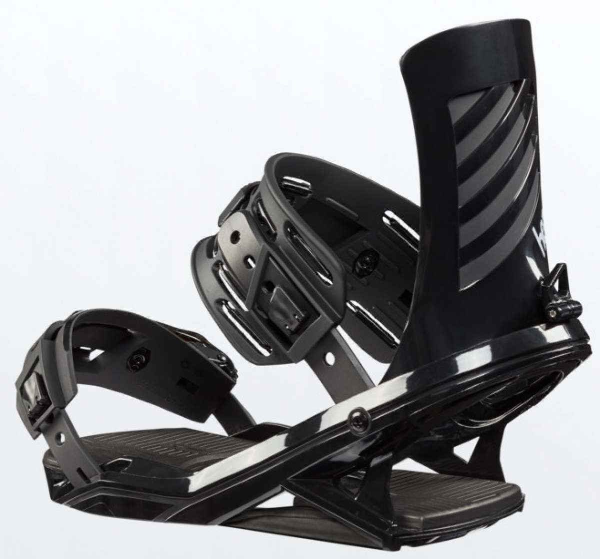 Head Fx One Lyt Snowboard Bindings 2022 - Black bindings with silver screws and a black strap on top of a white background.