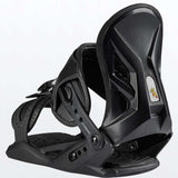 Head P Junior Snowboard Bindings 2022 - Black bindings with a small white logo on the highback featuring a cartoon character wearing goggles and a helmet.