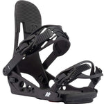 The image displays a pair of black K2 Line Up snowboarding bindings for the year 2022. The bindings feature a sturdy design with adjustable straps and buckles, suitable for securely securing boots to the snowboard.