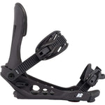 The image shows a pair of K2 Line Up Snowboarding Bindings for the year 2022. The bindings are black and feature a sturdy design with adjustable straps, a heel lock mechanism, and a toe release lever. They are designed to securely attach to a snowboard and provide support and control during snowboarding activities.