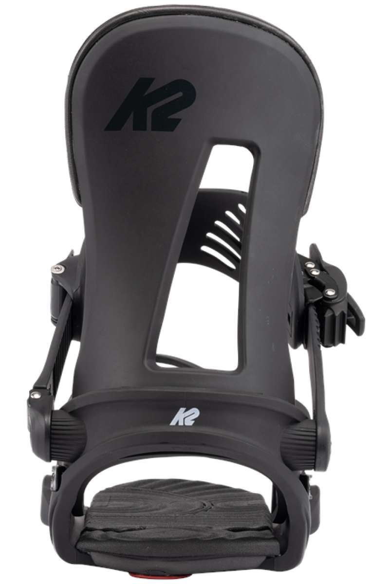 The K2 Line Up Snowboarding Bindings for 2022 are black and feature a BOA closure system. They have a sturdy design with a comfortable footbed, suitable for snowboarders of all skill levels.