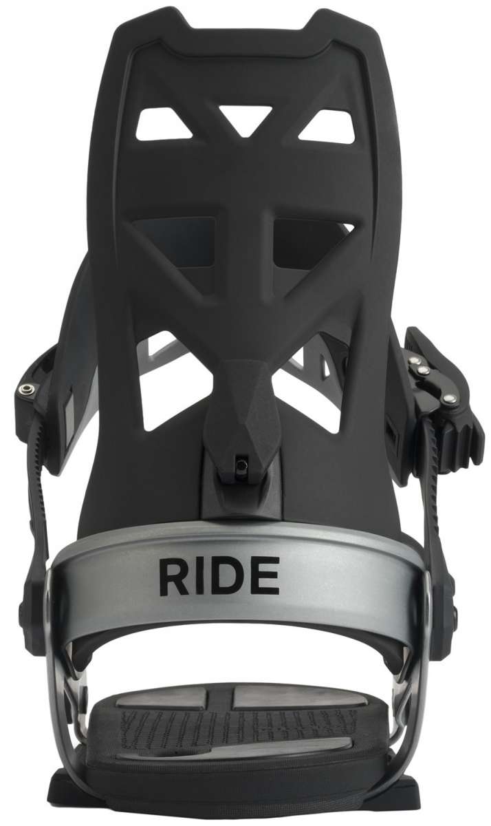 Ride A-8 Snowboard Bindings 2022 - Black bindings with silver buckles and straps.