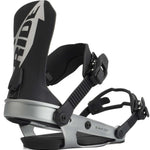 Ride Ladies AL-6 Snowboard Bindings 2022 - A pair of black and silver snowboard bindings with a distinctive "RIDE" logo on the top strap.