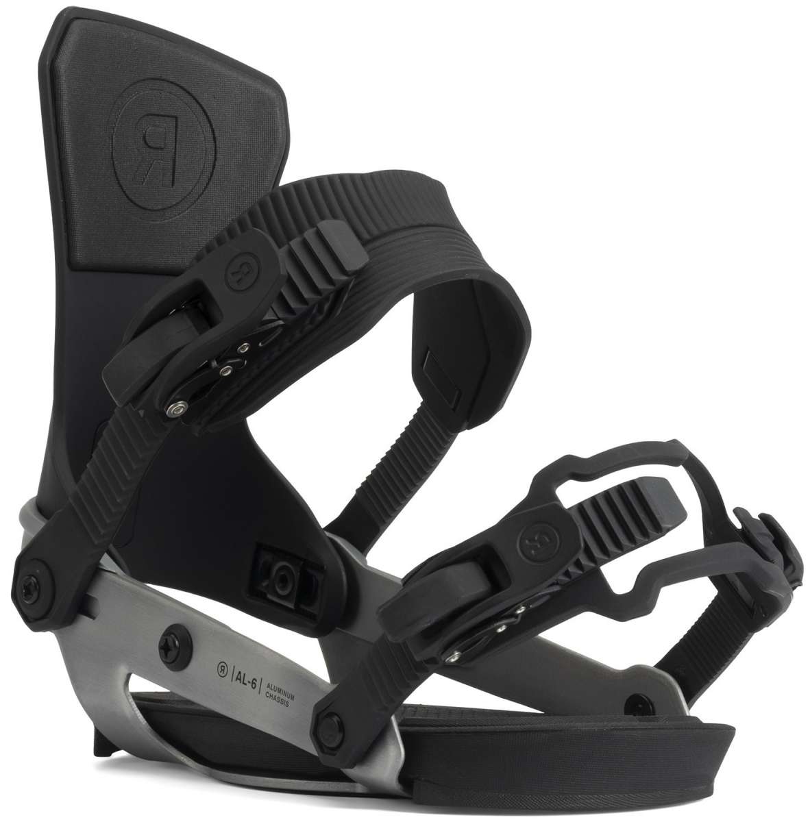 Ride Ladies AL-6 Snowboard Bindings 2022 - A pair of black snowboard bindings with a circular logo on the top strap.