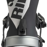 Ride Ladies AL-6 Snowboard Bindings 2022 - A black and silver snowboard binding with a large "RIDE" logo on top, featuring a sleek design with silver accents.