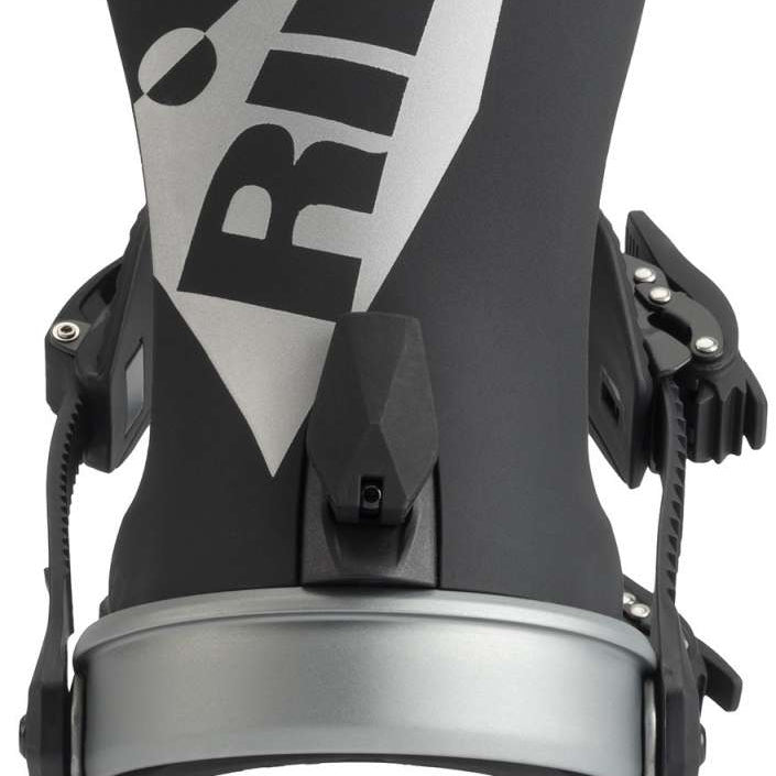 Ride Ladies AL-6 Snowboard Bindings 2022 - A black and silver snowboard binding with a large "RIDE" logo on top, featuring a sleek design with silver accents.