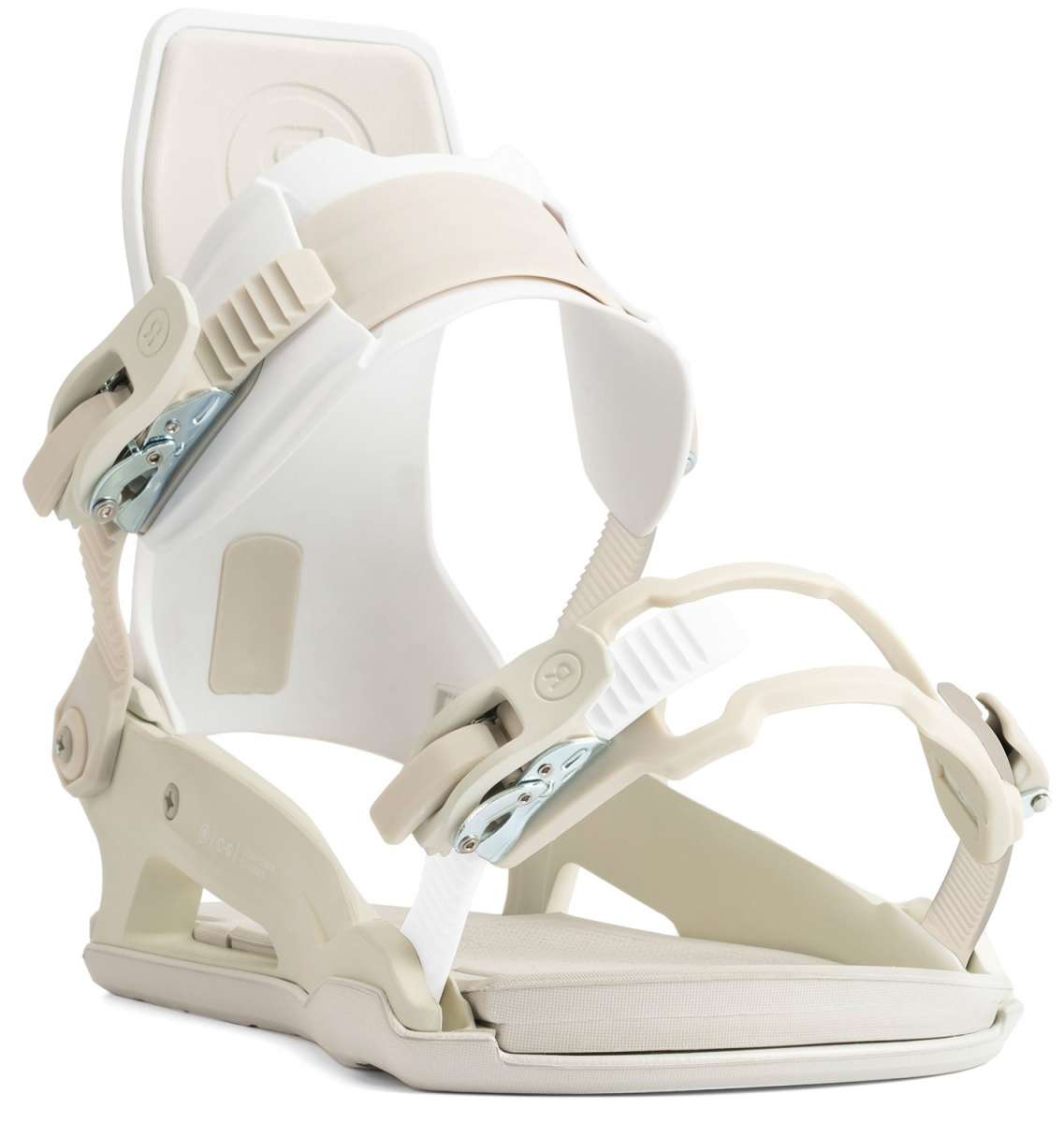 Ride C-6 Snowboard Bindings 2022 - White bindings with silver buckles and straps on a white background.