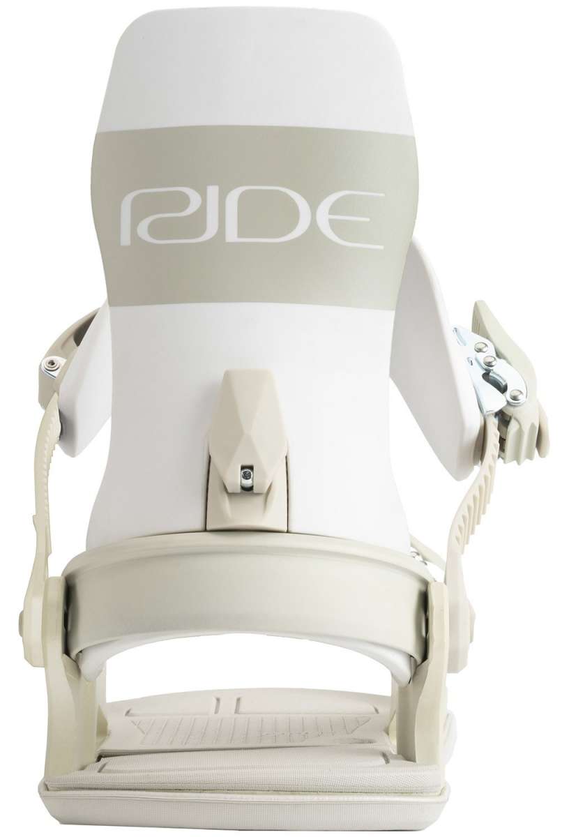 Ride C-6 Snowboard Bindings 2022 - A pair of white snowboard bindings with silver screws and buckles.