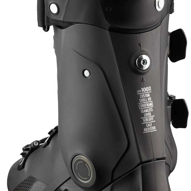 Salomon Ladies S-Pro 90 GW Ski Boots 2022 - Black ski boots with a textured pattern on the side and silver buckles.