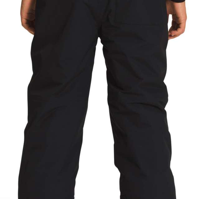 North Face Boys Freedom Insulated Pant 2024 - Black snow pants with a zippered pocket on the right thigh and adjustable Velcro straps at the waistband.