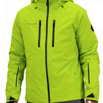 Obermeyer Raze Insulated Jacket 2022 - A bright yellow-green jacket with a black zipper and two zippered pockets on the front.