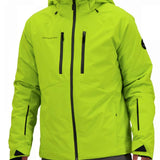 Obermeyer Raze Insulated Jacket 2022 - A bright yellow-green jacket with a black zipper and two zippered pockets on the front.