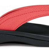 Olukai Women's Ohana Sandals 2022 - A pair of coral-colored sandals with a woven strap design and a small logo on the side.