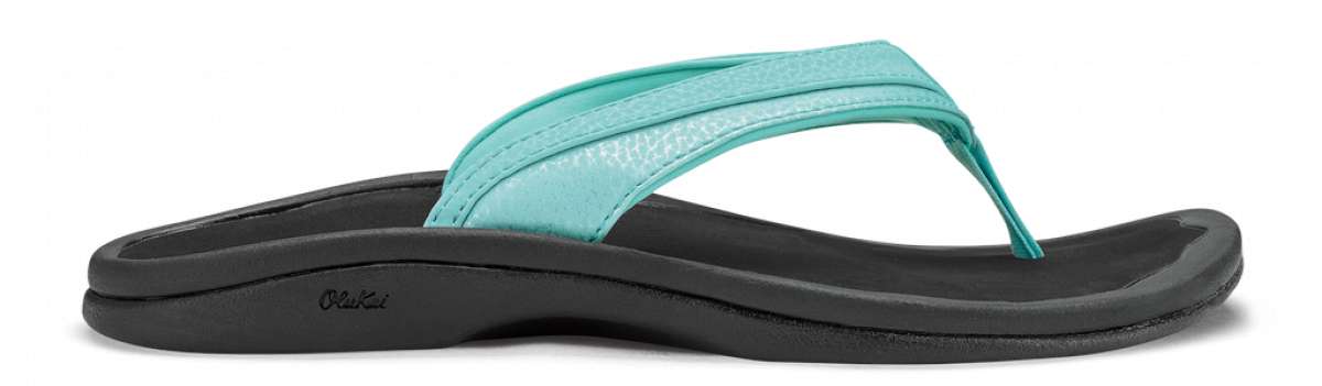 Olukai Women's Ohana Sandals 2022 - A pair of light blue sandals with a strap and toe post, featuring a textured pattern on the straps.