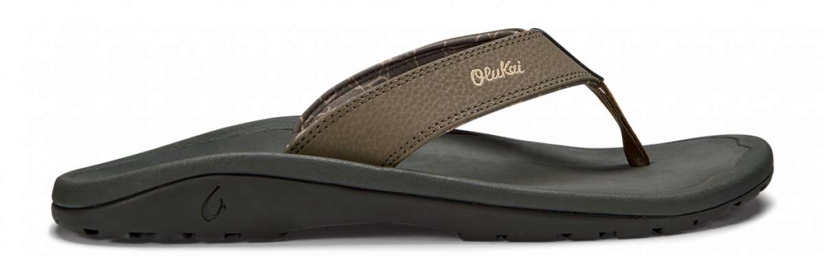 Olukai Ohana Sandals - Pair of brown sandals with a strap and toe post, featuring a small logo on the side.