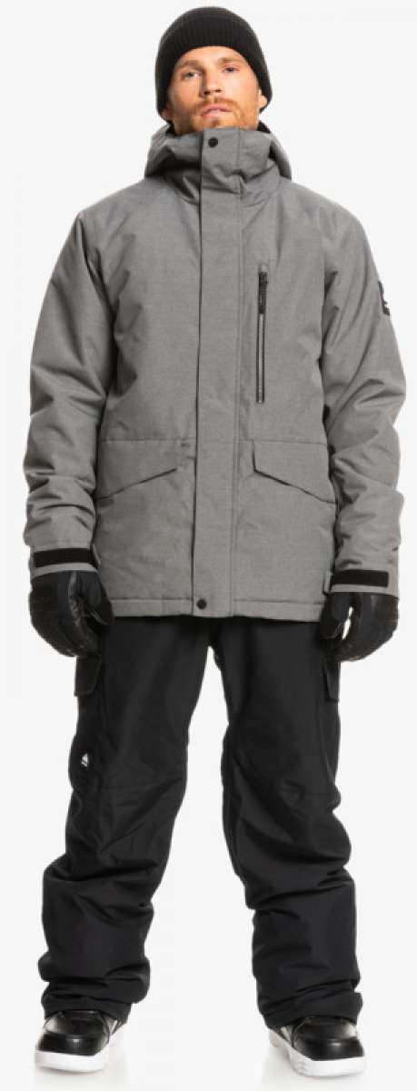 Quiksilver Porter Insulated Pants - Black snow pants with a black zipper on the left thigh and two zippered pockets at the waist.