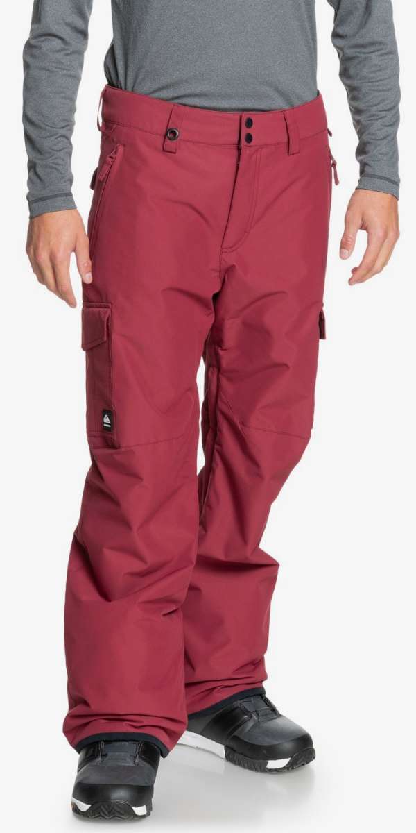 Quiksilver Porter Insulated Pants - A pair of red insulated pants with a black zipper on the left leg pocket.
