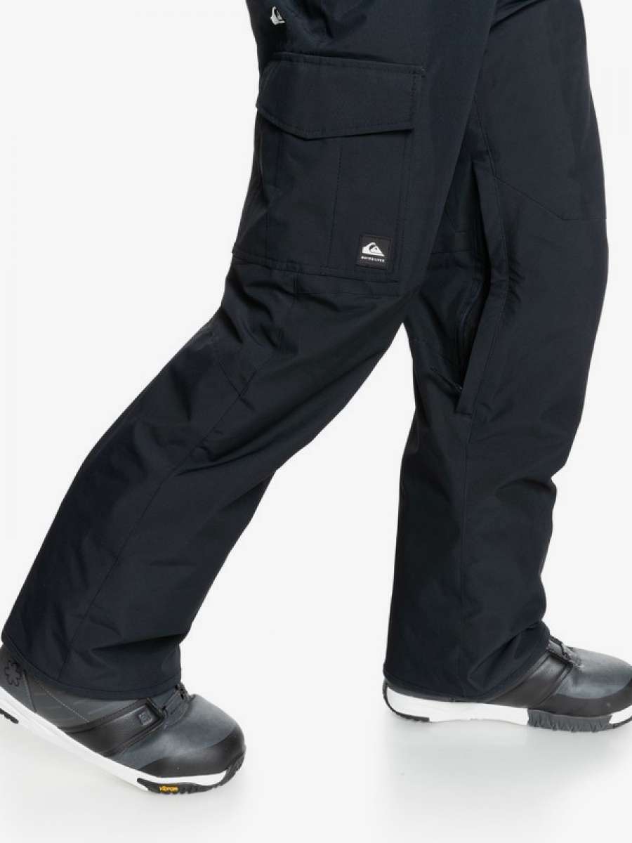 Quiksilver Porter Insulated Pants 2022 - Black pants with a white logo on the left thigh pocket.