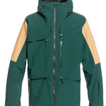 Quiksilver TR Stretch Jacket 2022 - A green jacket with tan accents on the sleeves and chest pocket, featuring a zippered front and hood.