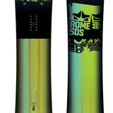Rome Blur Snowboard 2020 - A black snowboard with a yellow logo on top and a white stripe at the bottom.