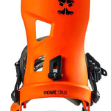 Rome Crux Snowboard Bindings 2022 - A pair of snowboard bindings with a sleek, modern design and silver buckles.