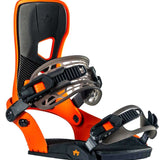 Rome Crux Snowboard Bindings 2022 - A pair of black bindings with silver buckles and straps, featuring a sleek design on a white background.