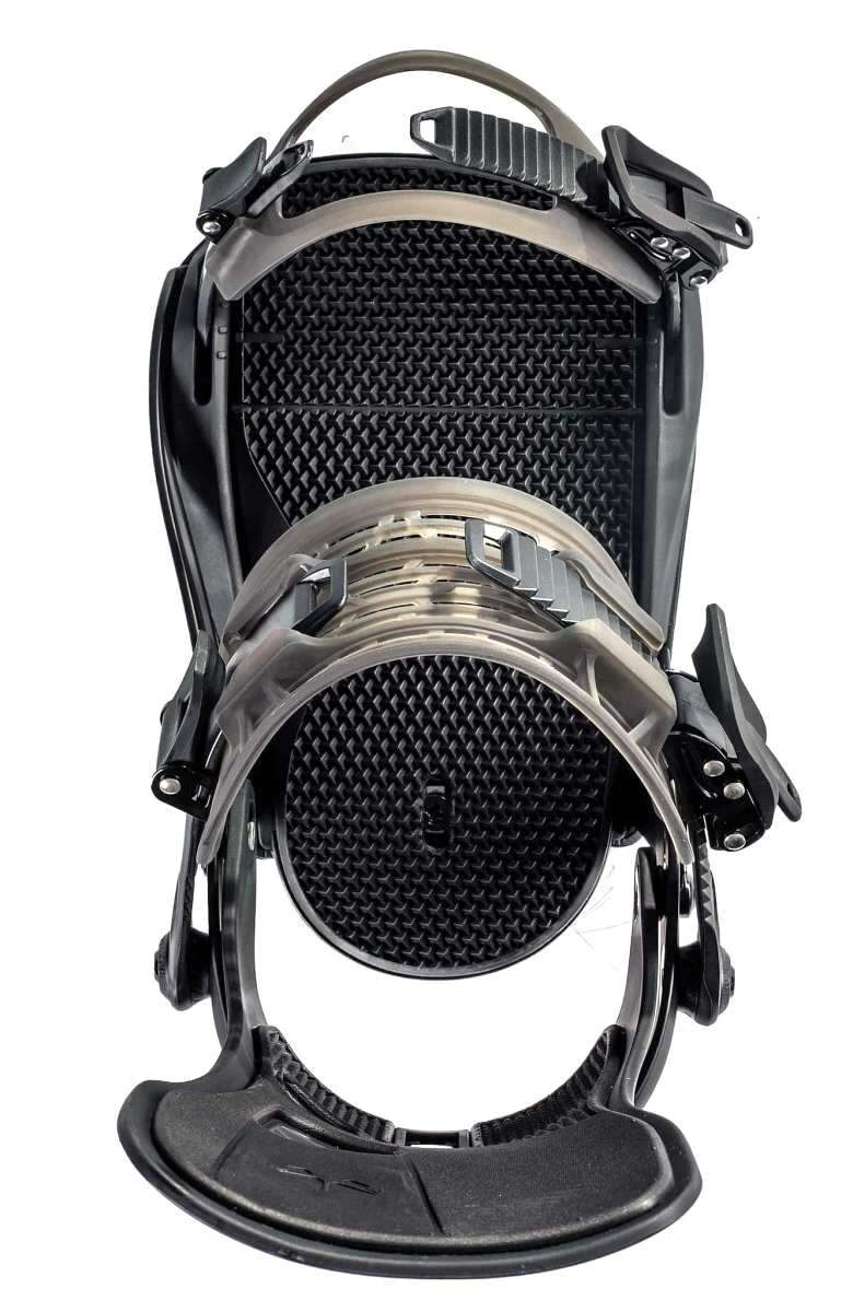 Rome Crux Snowboard Bindings 2022 - Black bindings with silver buckles and straps.