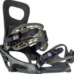 Rome Women's Glade Snowboard Bindings 2022 - Black bindings with silver buckles and straps on a white background.