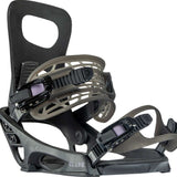 Rome Women's Glade Snowboard Bindings 2022 - Black bindings with silver buckles and straps on a white background.