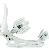 Rome Women's Glade Snowboard Bindings 2022 - White bindings with silver buckles and straps on a white background.