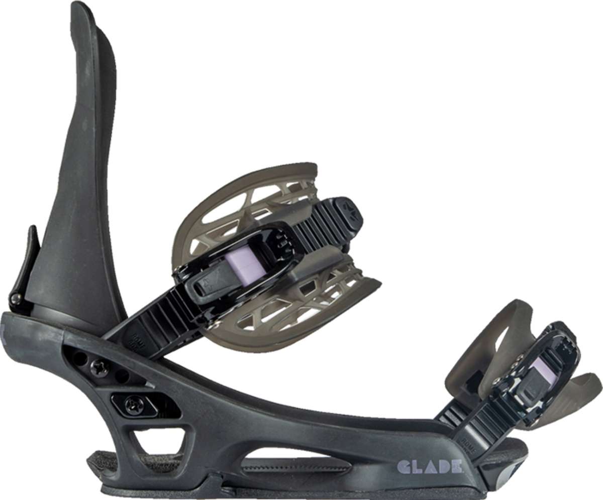 Rome Women's Glade Snowboard Bindings 2022 - Black bindings with a sleek, modern design and silver buckles.
