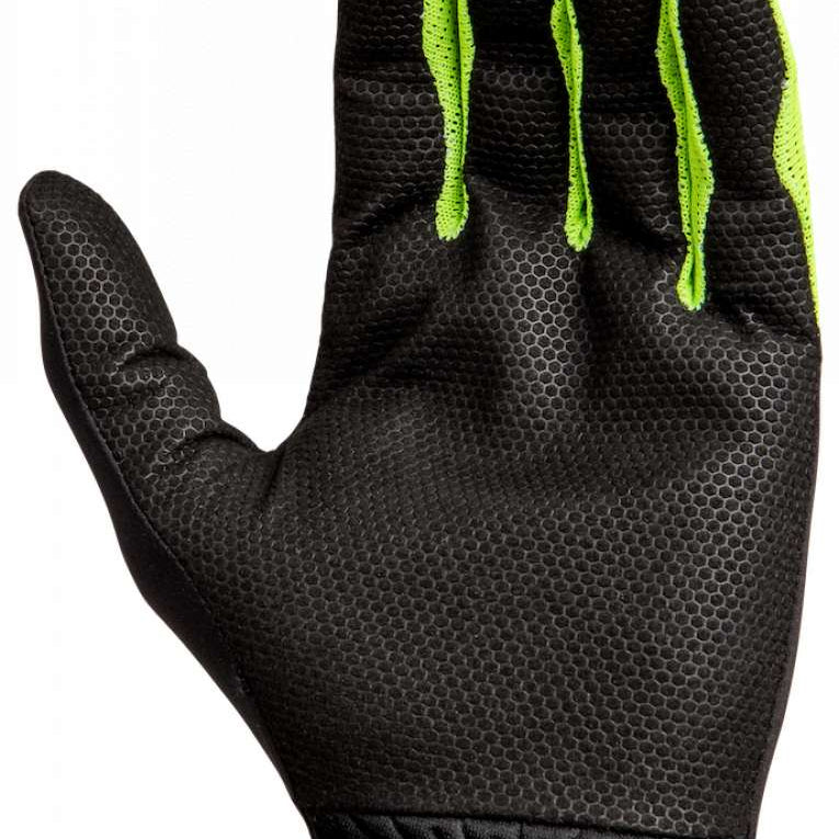 Radar Range Glove 2023 - A black glove with a textured pattern on the palm and fingers, featuring neon green accents along the edges.