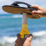 Reef Men's Fanning Sandal - Sandals are black with white accents and a woven strap on top of foot.