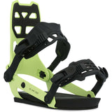 Ride A-8 Snowboard Binding 2024 - Black snowboard bindings with lime green accents and black buckles.