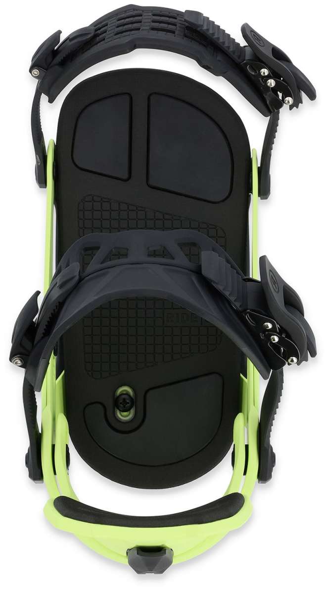 Ride A-8 Snowboard Binding 2024 - Black snowboard bindings with silver screws and bolts.