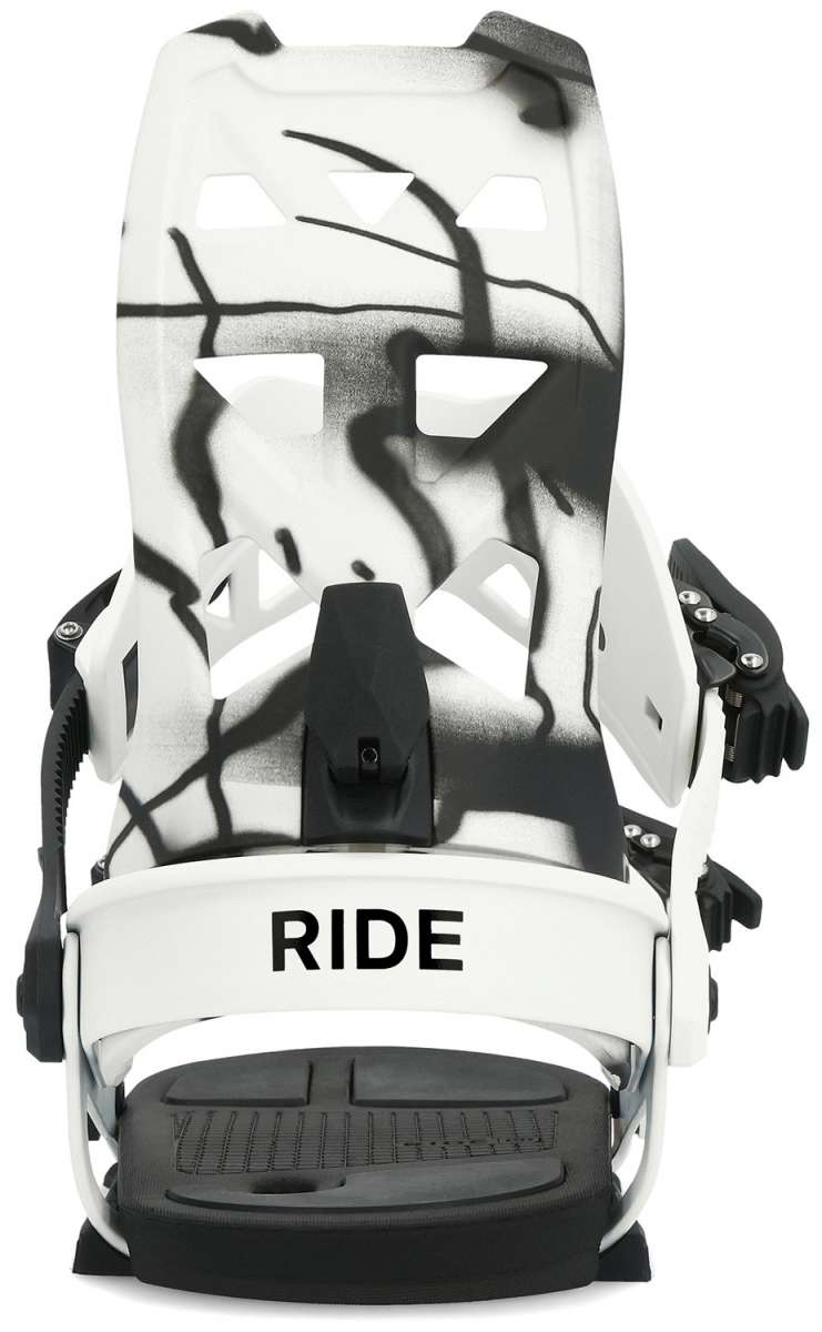 Ride A-8 Snowboard Binding 2024 - Black snowboard binding with silver screws and bolts.