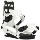 Ride A-8 Snowboard Binding 2024 - White snowboard bindings with black buckles and straps.