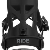 Ride A-8 Snowboard Binding 2024 - Black snowboard bindings with silver screws and buckles.