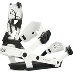 Ride A-8 Snowboard Binding 2024 - White snowboard bindings with black buckles and straps.