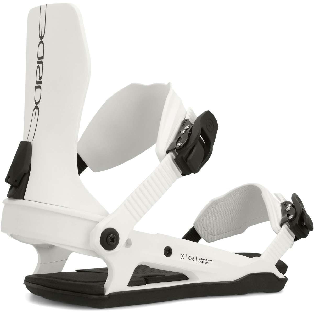 Ride C-6 Snowboard Binding 2024 - White snowboard bindings with black buckles and straps.