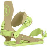 Ride C-6 Snowboard Binding 2024 - A tan snowboard binding with a lime green logo on the strap and buckle.