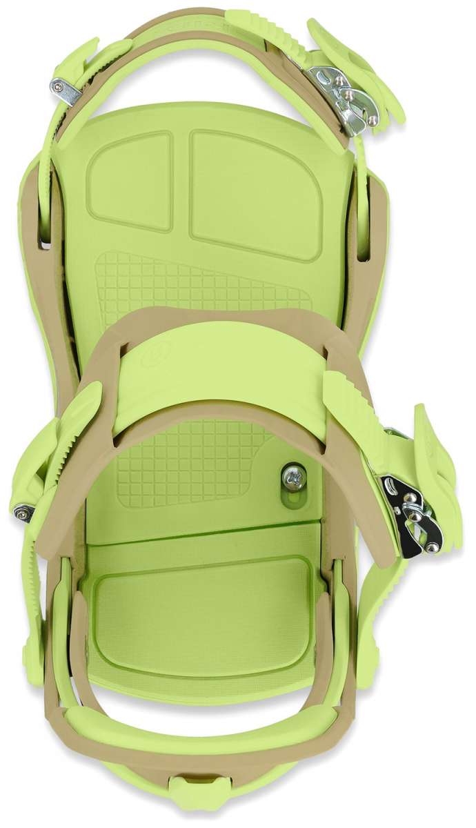 Ride C-6 Snowboard Binding 2024 - A lime green snowboard binding with a textured pattern on the baseplate and silver buckles.