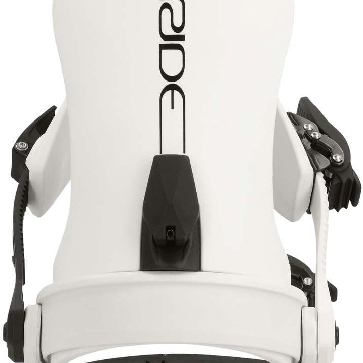Ride C-6 Snowboard Binding 2024 - A white snowboard binding with black buckles and a black strap on the right side.