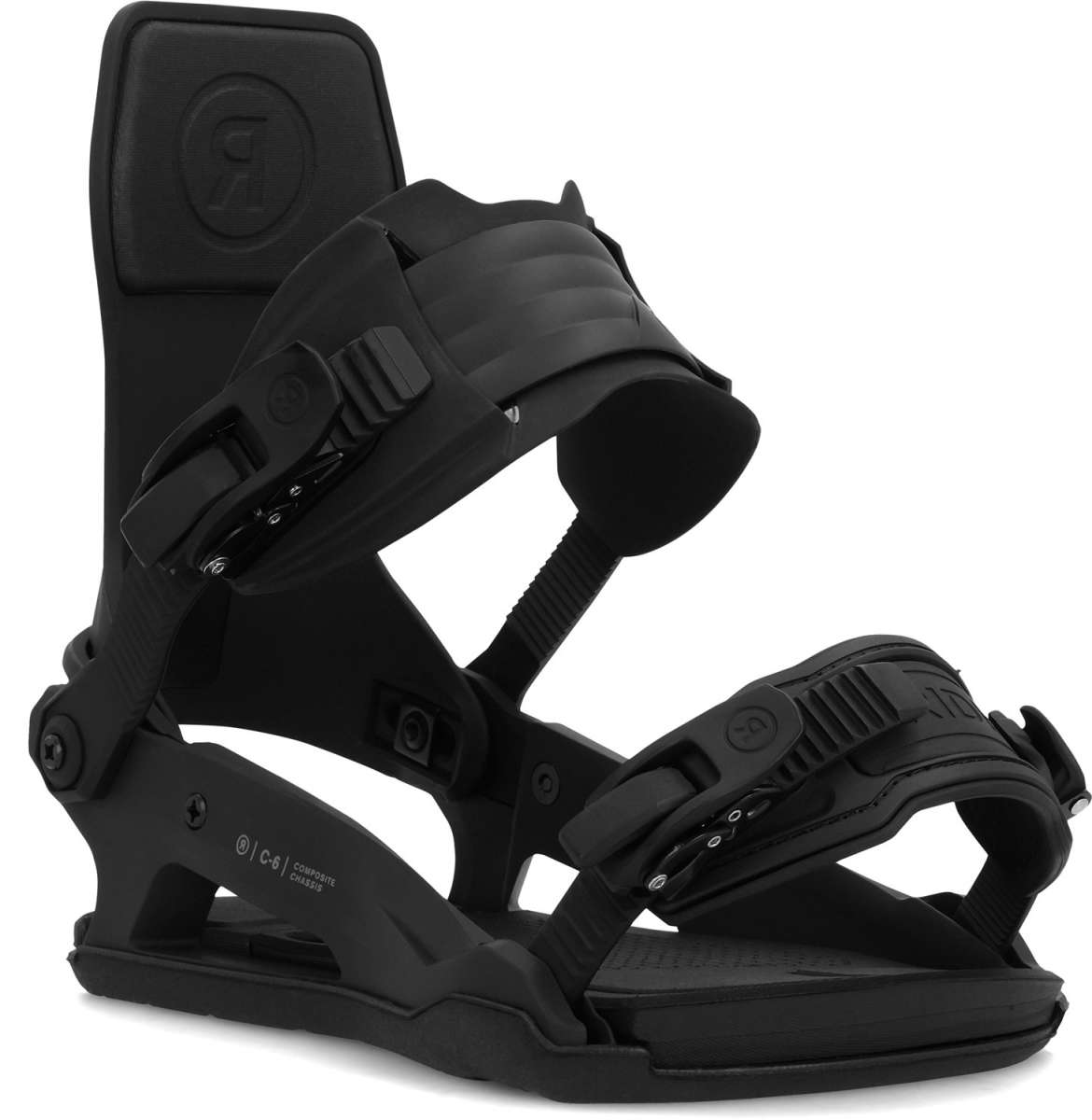 Ride C-6 Snowboard Binding 2024 - Black snowboard bindings with silver screws and bolts.