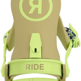 Ride C-6 Snowboard Binding 2024 - A tan snowboard binding with a large "R" logo in light green, encircled by a matching ring.