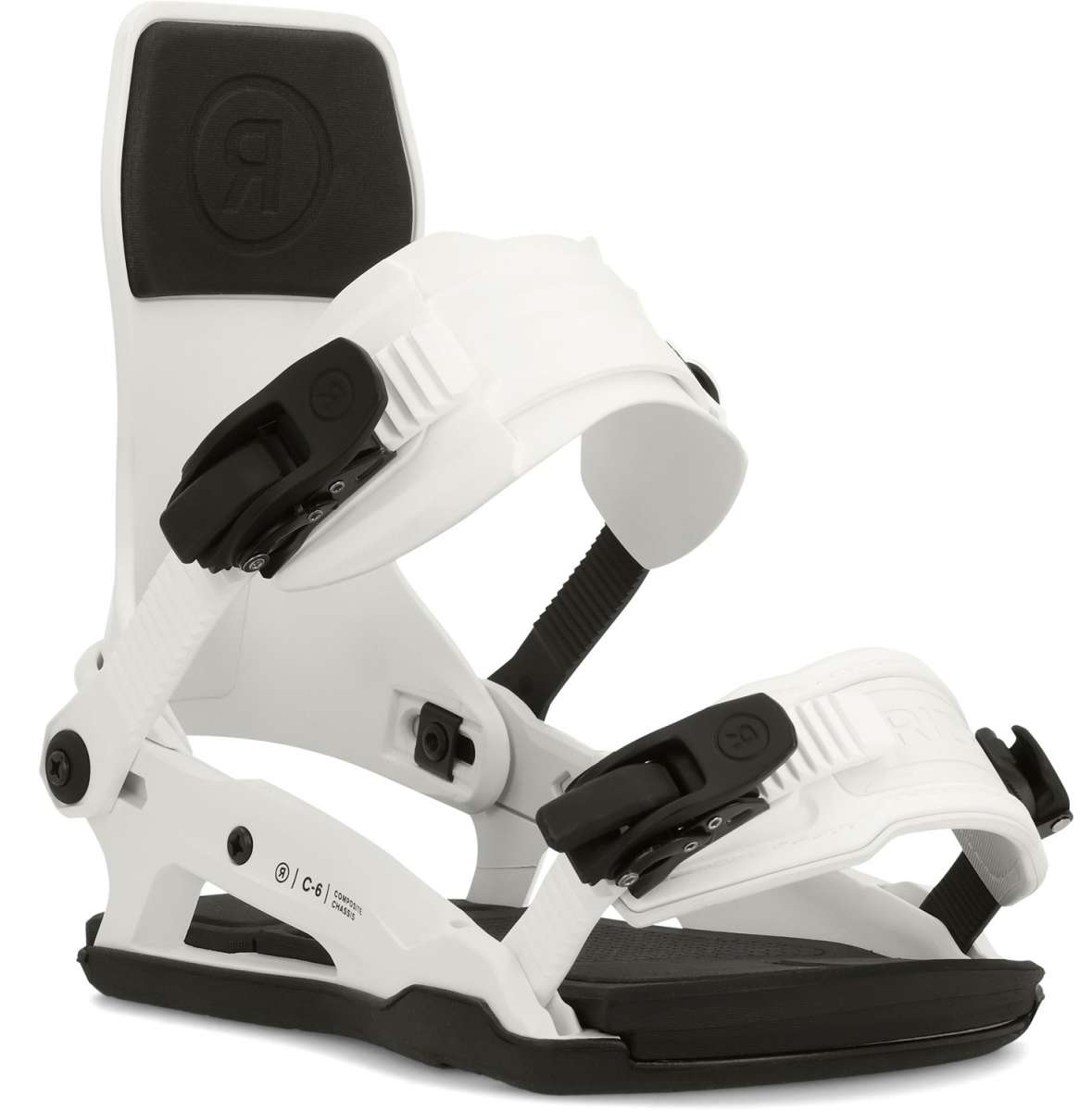 Ride C-6 Snowboard Binding 2024 - White snowboard bindings with black buckles and straps.