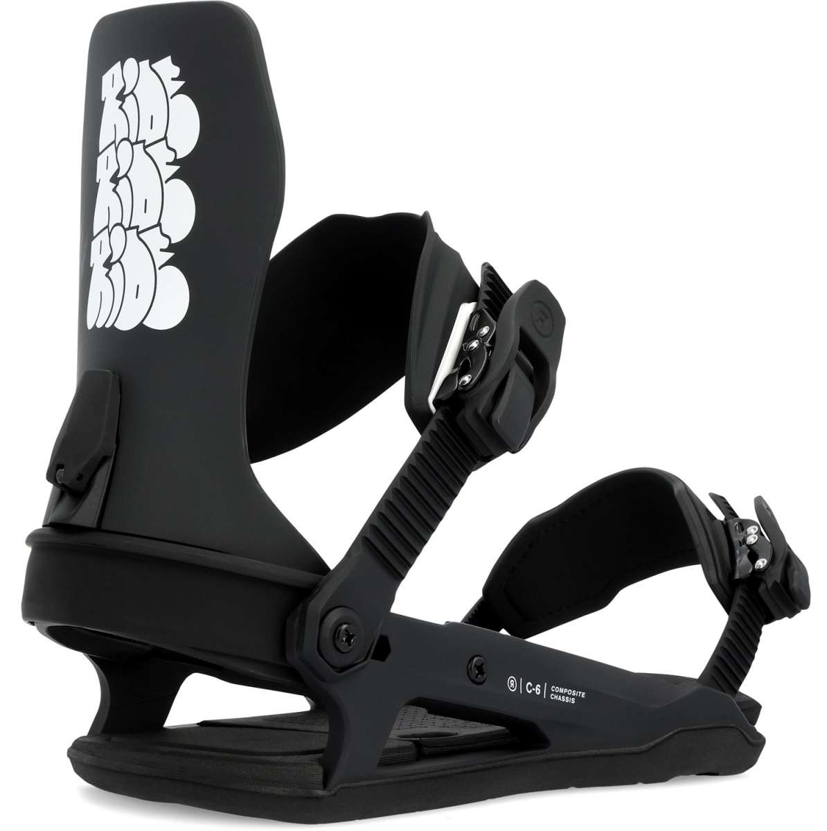 Ride C-6 Snowboard Binding 2024 - Black snowboard bindings with white logo on top strap.
