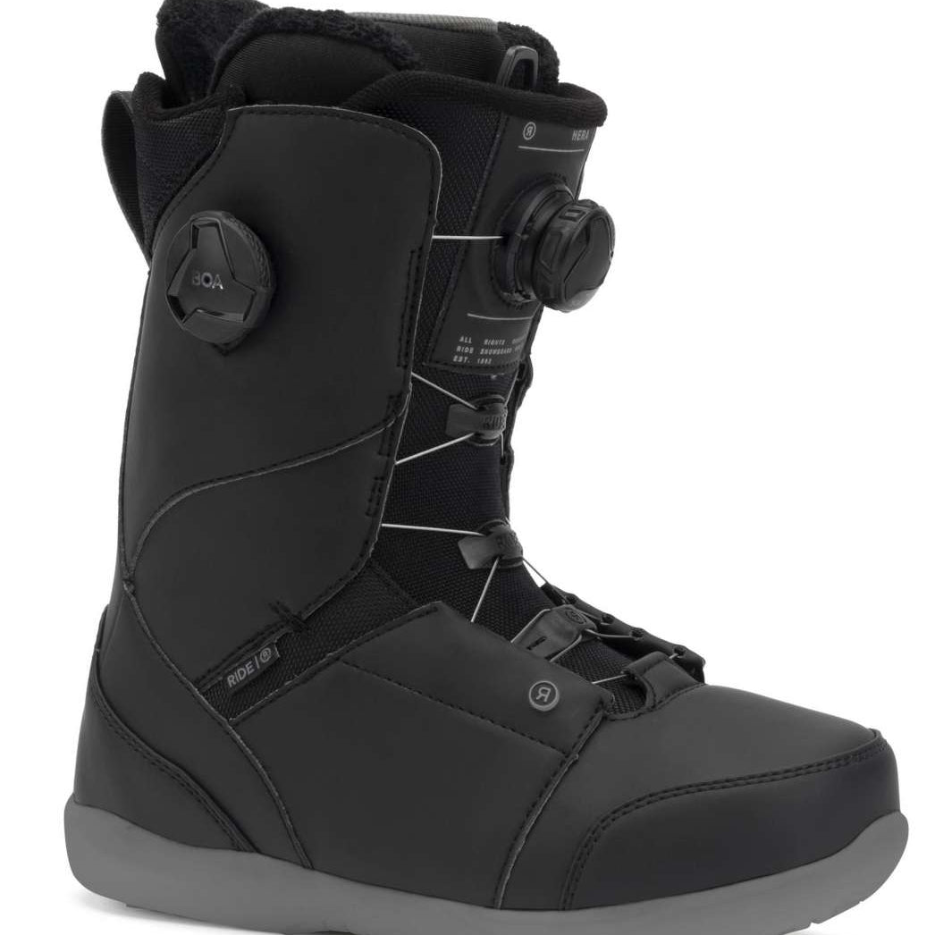 Ride Ladies Hera Snowboard Boots 2022 - Black snowboard boots with a textured pattern on the side and a white logo on the tongue.